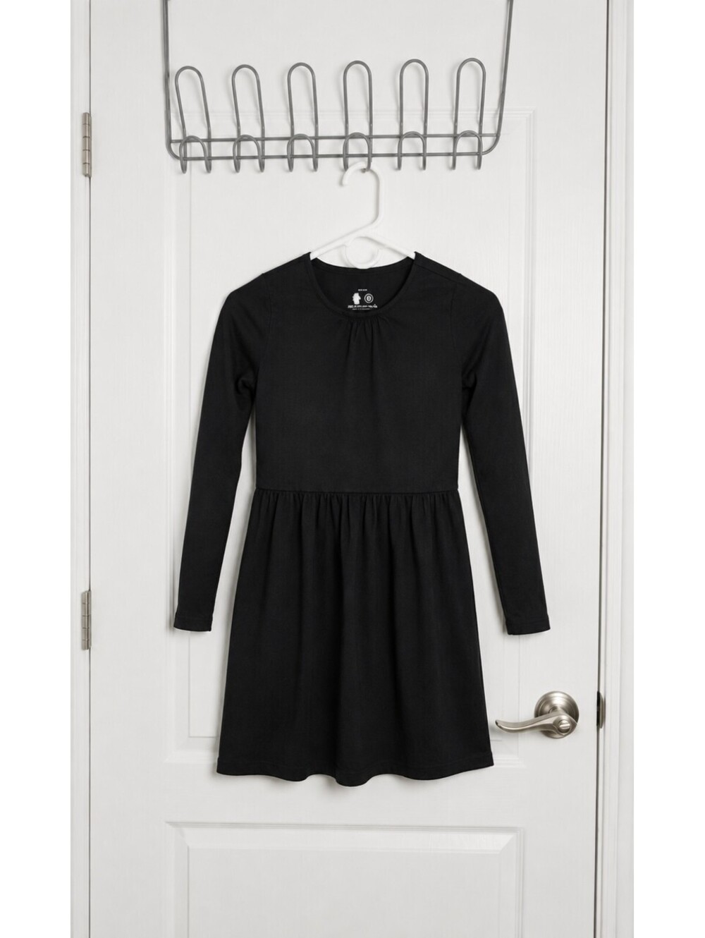 Primary Girls Black Long Sleeve Cotton Dress Size 4-5 Gathered Waist